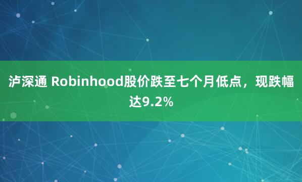 泸深通 Robinhood股价跌至七个月低点，现跌幅达9.2%